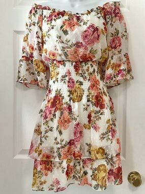 Floral Off-Shoulder Tiered Mini Dress